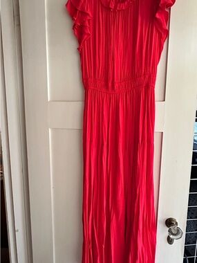 Bright Red Ruffle-Trim Maxi Dress for Women